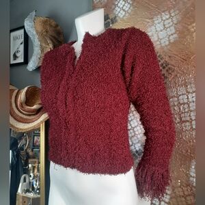 Nwt Zara Fringed Burgundy Textured Cardigan